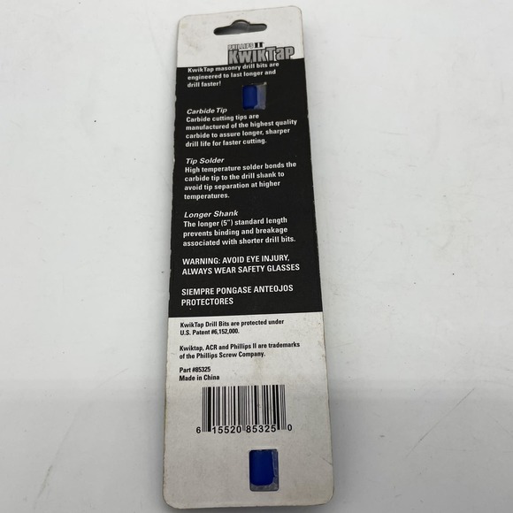 Phillips KwikTap 5/32"x5" Masonry Drill Bit Carbide Tip Knurling Durable Shank - Picture 2 of 3